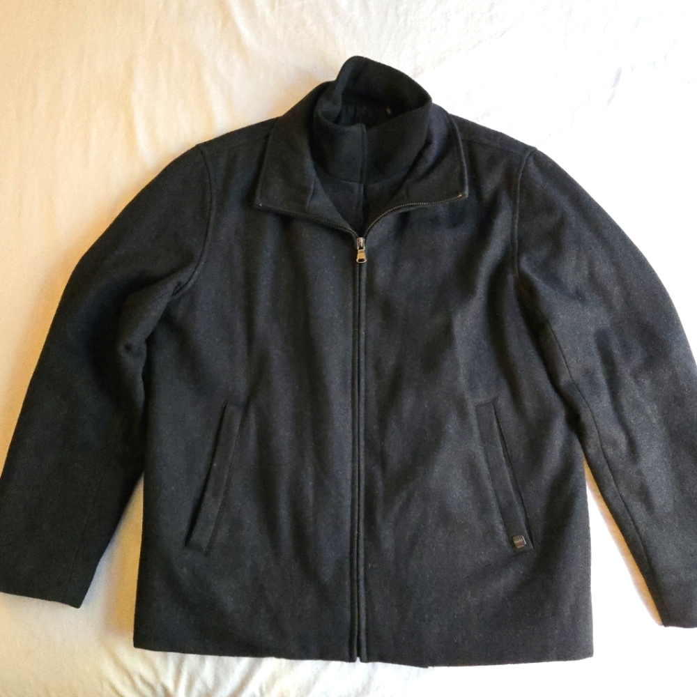 Calvin Klein Wool Double Zip Insulated Lined Bomber Jacket Charcoal Marl